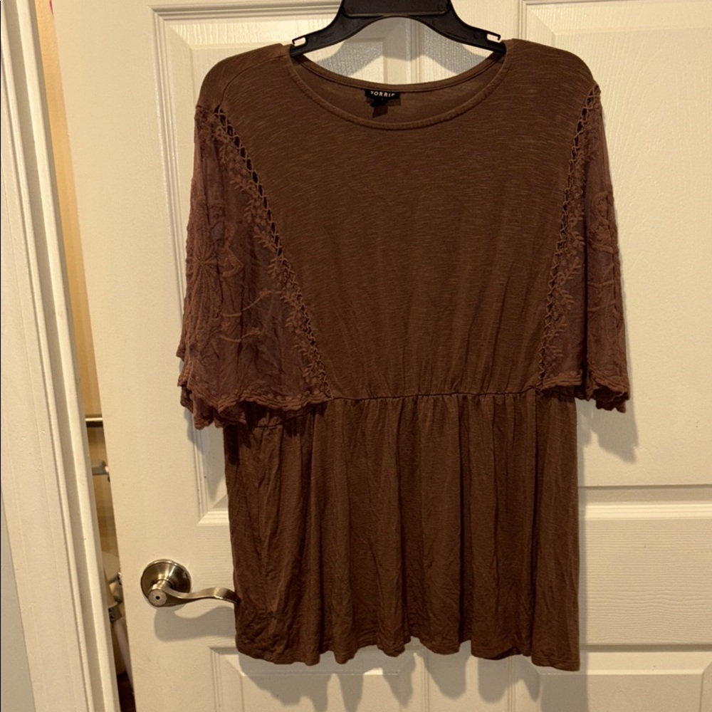 Torrid Brown Lace Sleeve Women's Top